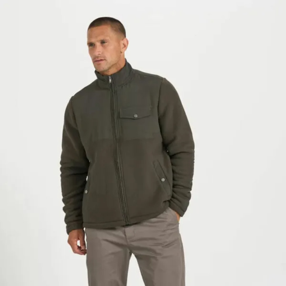 Vuori Morrow Sherpa Jacket Wover Overlay Full Zip Long Sleeve Brown Size Large